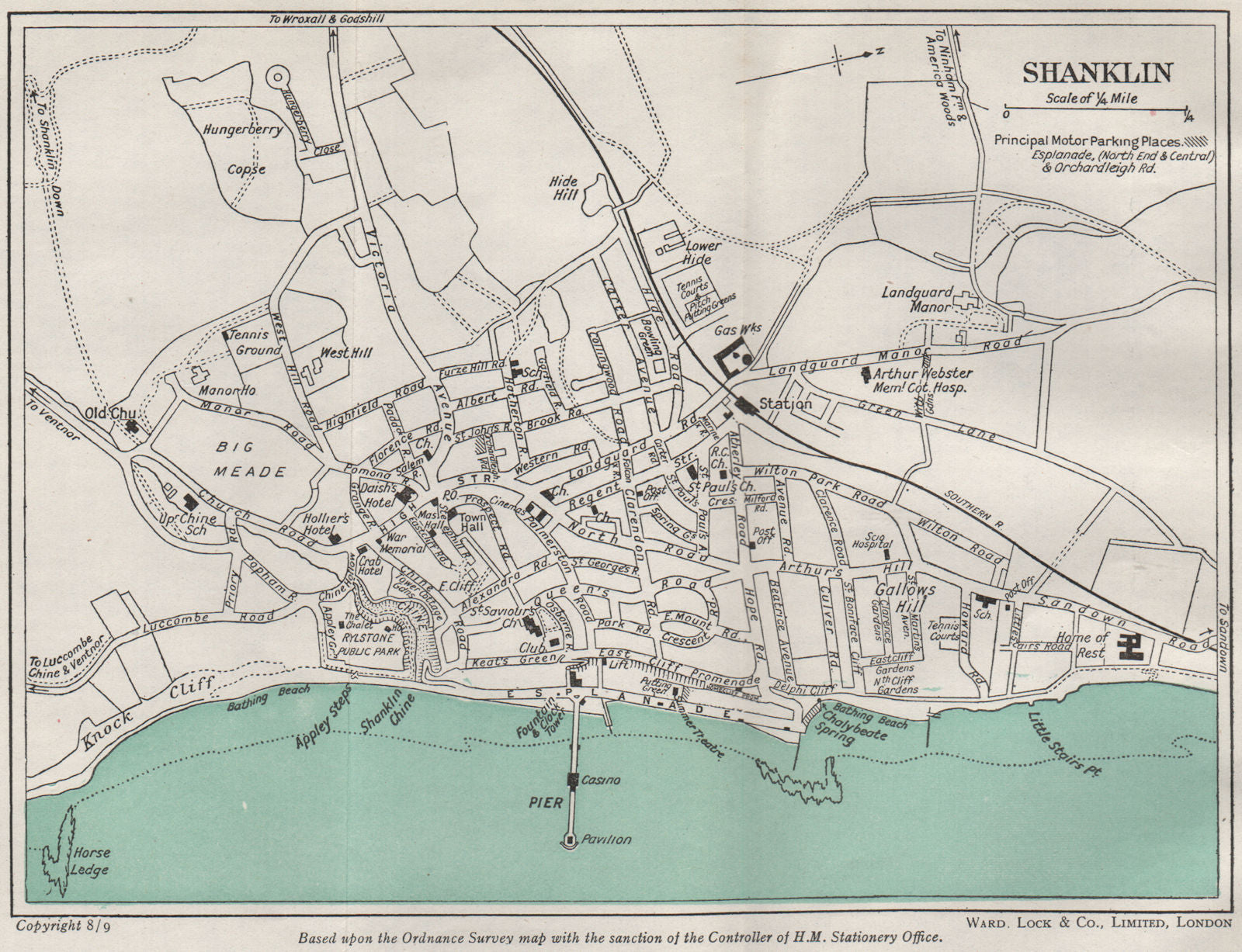 SHANKLIN vintage town/city plan. Isle of Wight. WARD LOCK 1948 old vintage map